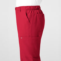 W123 Men's Flat Front Cargo Scrub Pant Red side detail 2