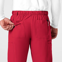 W123 Men's Flat Front Cargo Scrub Pant Red back detail