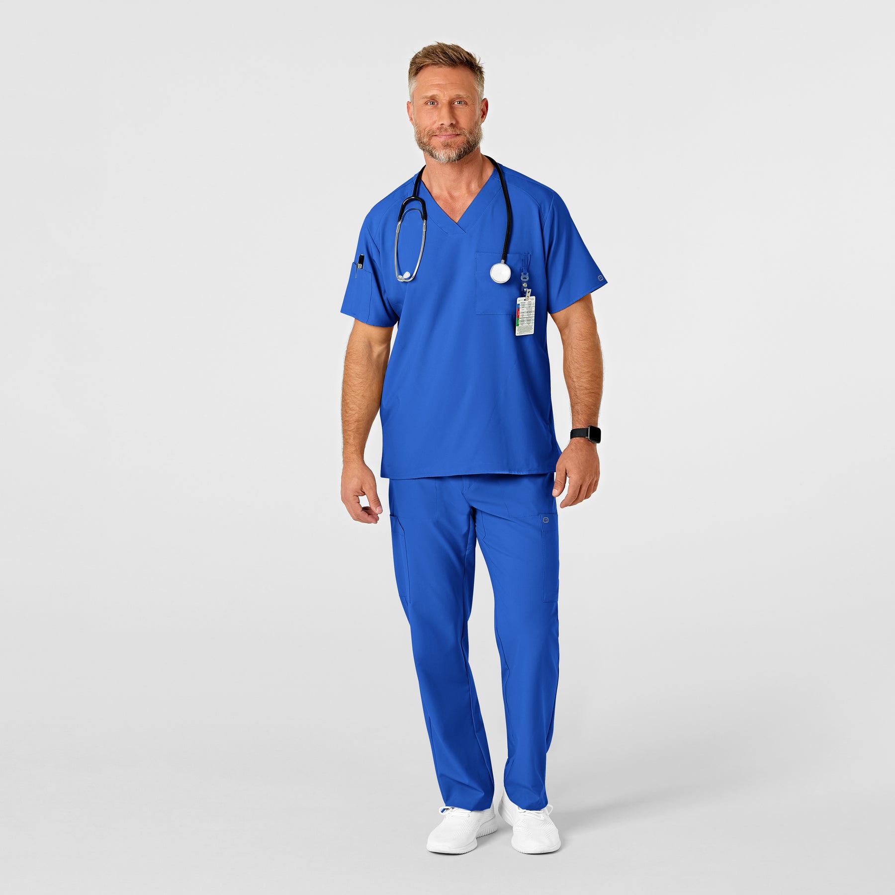 W123 Men's Flat Front Cargo Scrub Pant Royal scrub set