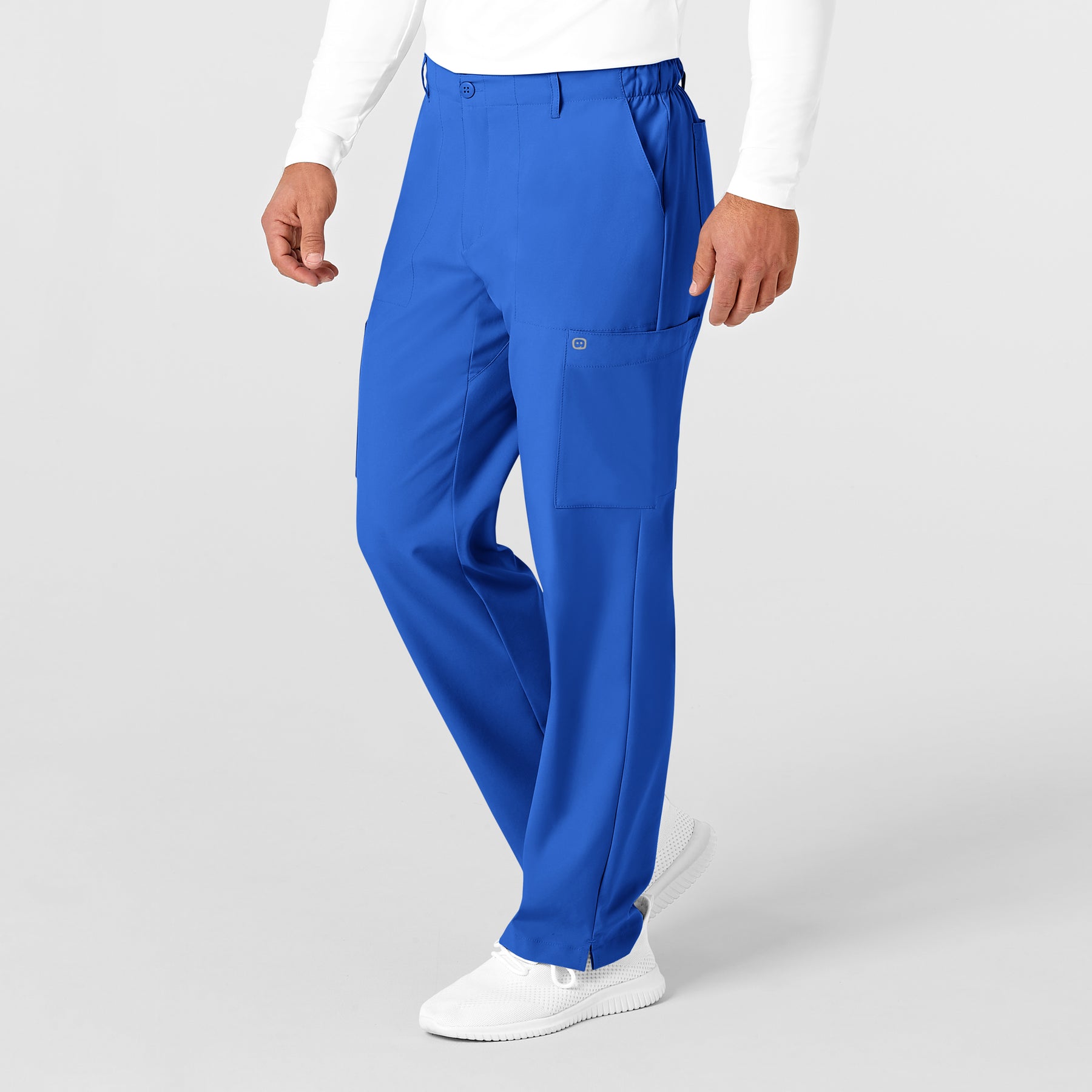 W123 Men's Flat Front Cargo Scrub Pant Royal side view