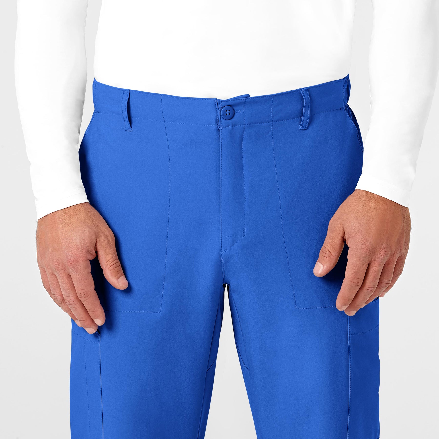 W123 Men's Flat Front Cargo Scrub Pant Royal front detail