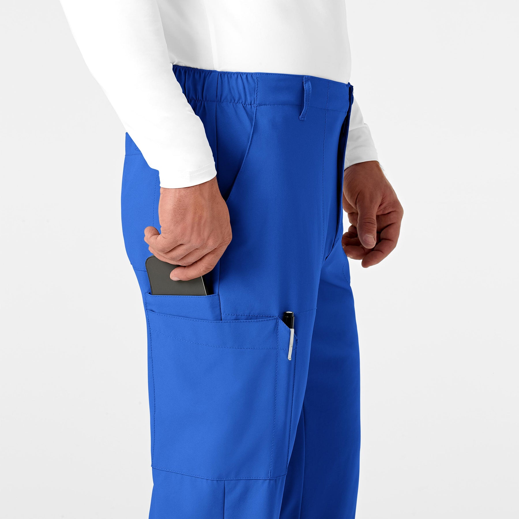 W123 Men's Flat Front Cargo Scrub Pant Royal side detail 1