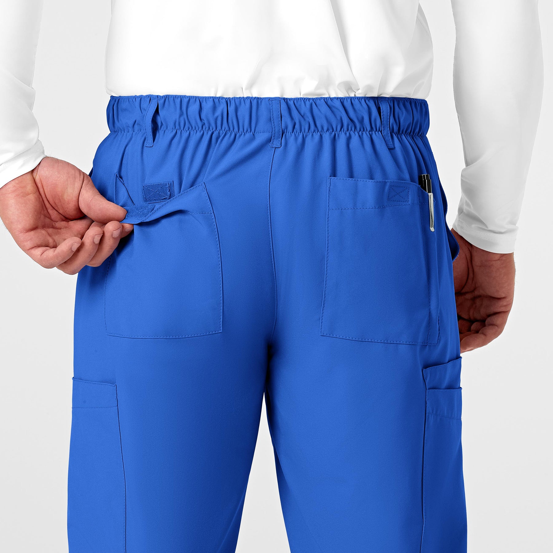 W123 Men's Flat Front Cargo Scrub Pant Royal back detail