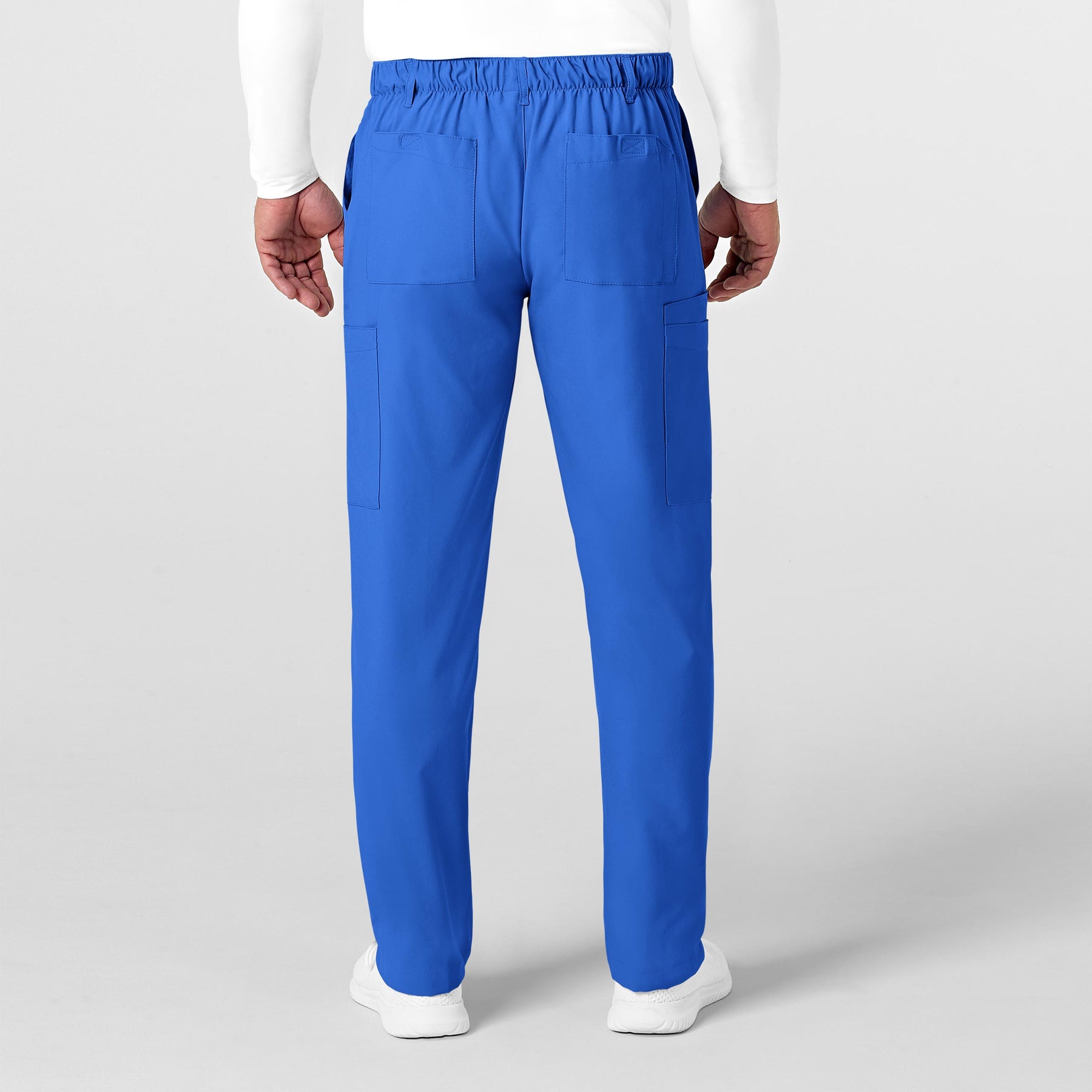 W123 Men's Flat Front Cargo Scrub Pant Royal back view