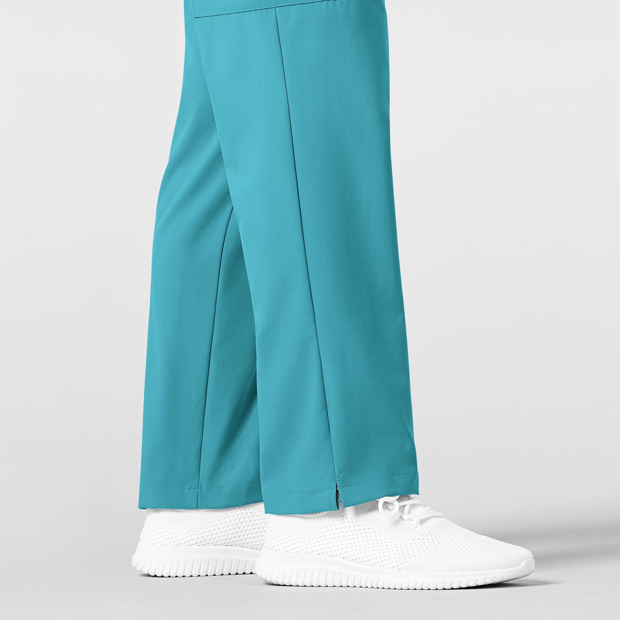 W123 Men's Flat Front Cargo Scrub Pant Teal Blue hemline detail