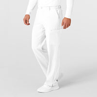 W123 Men's Flat Front Cargo Scrub Pant White side view