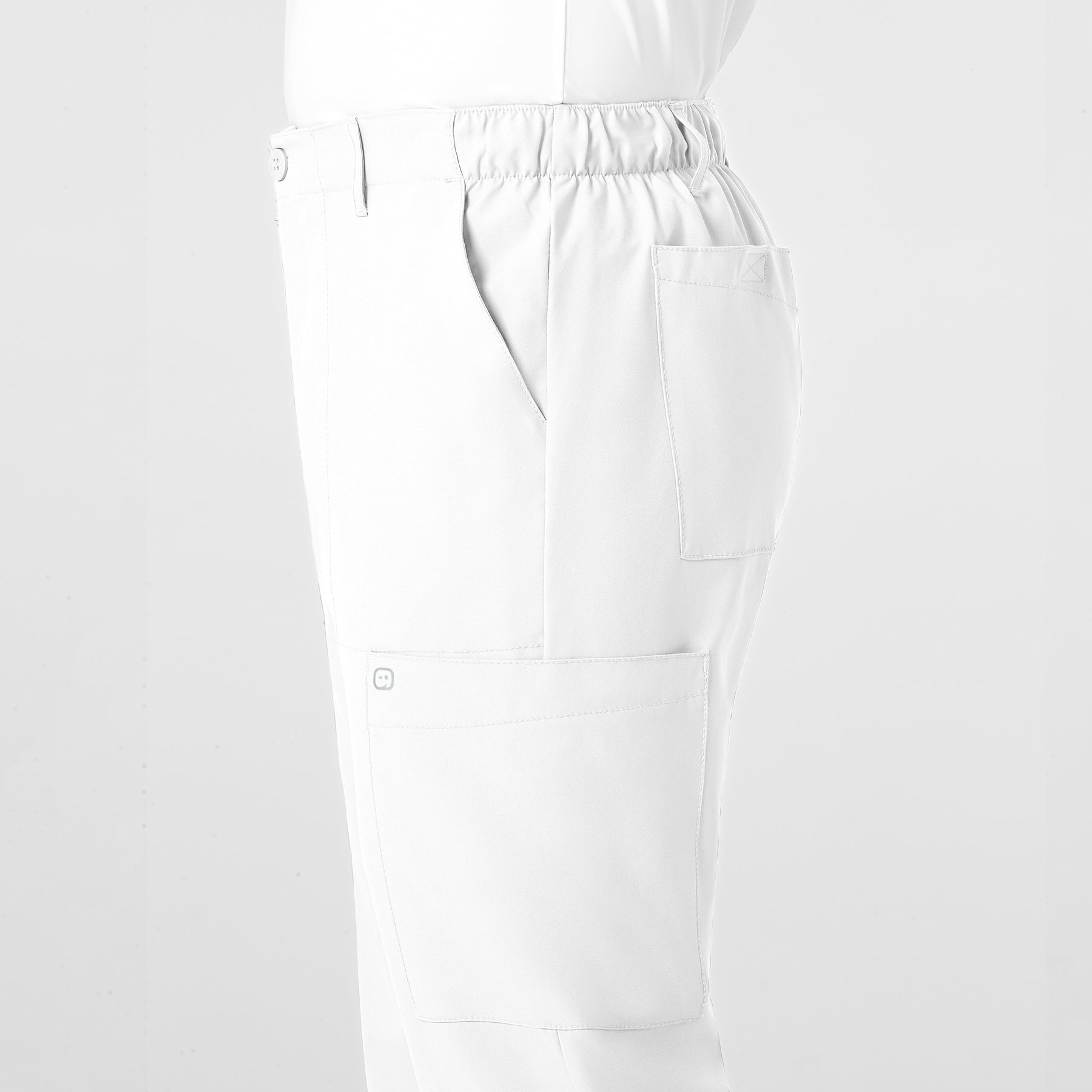 W123 Men's Flat Front Cargo Scrub Pant White side detail 2