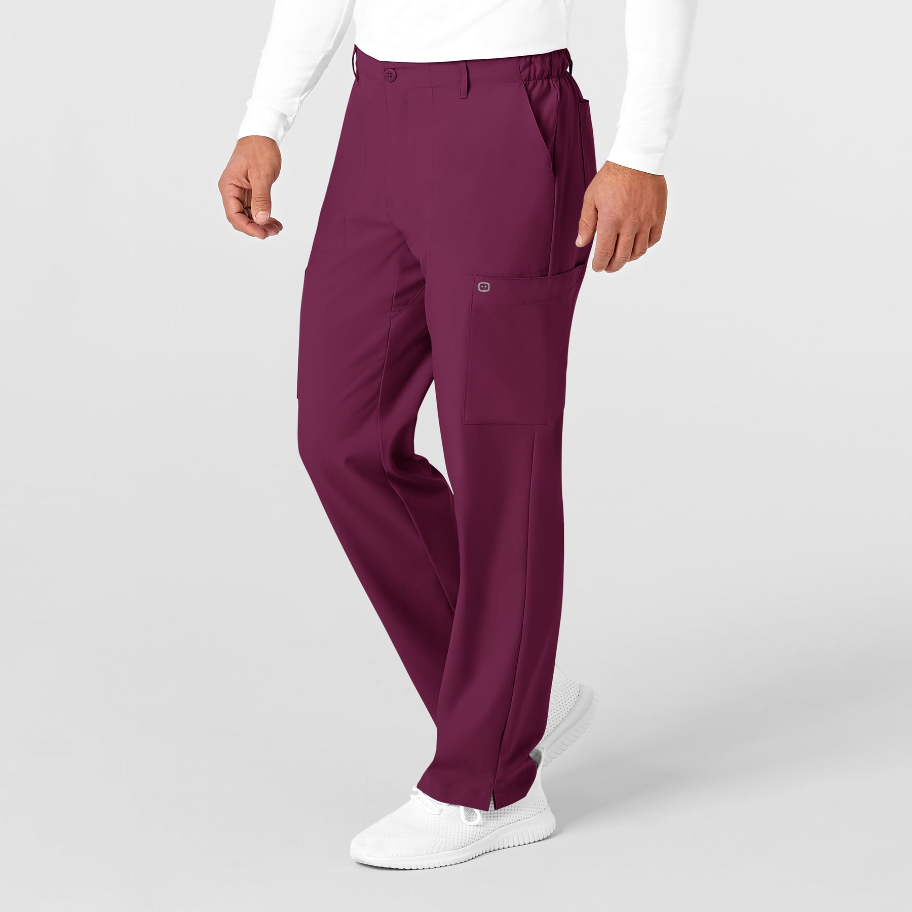 W123 Men's Flat Front Cargo Scrub Pant Wine side view