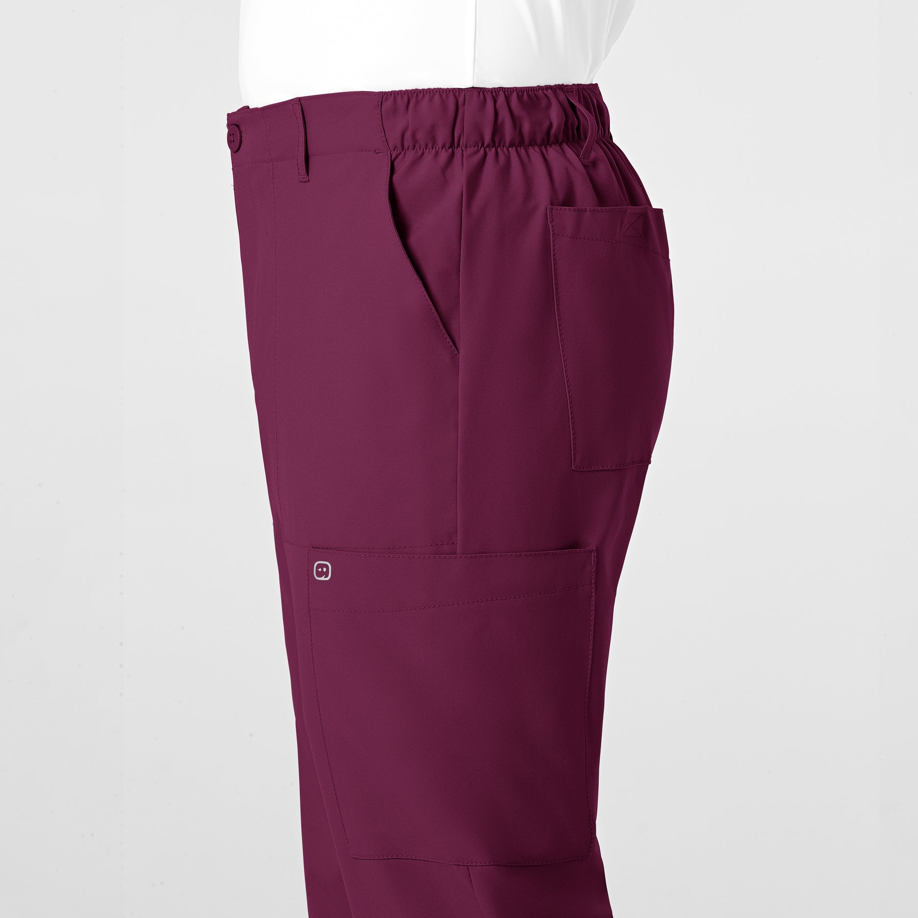 W123 Men's Flat Front Cargo Scrub Pant Wine side detail 2