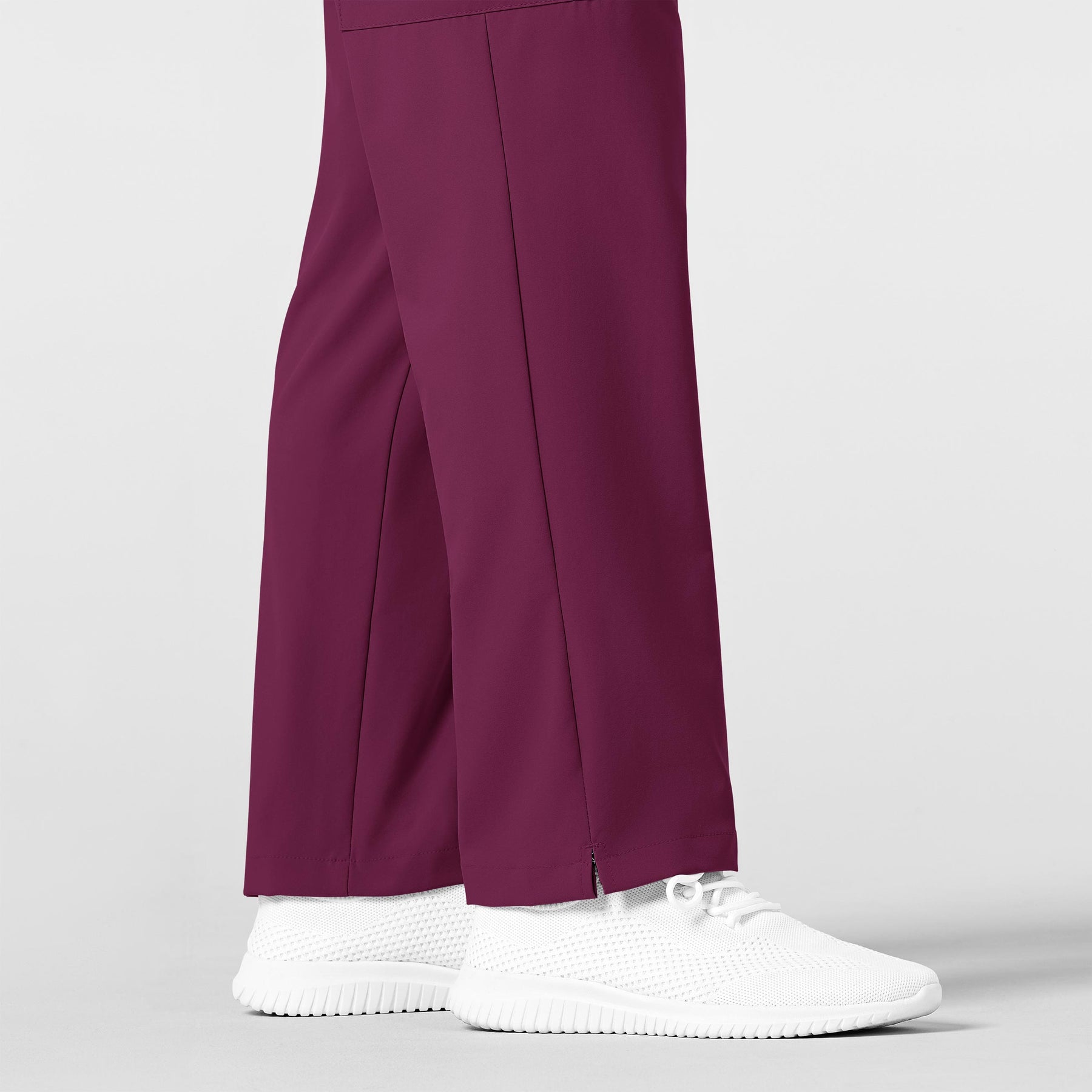 W123 Men's Flat Front Cargo Scrub Pant Wine hemline detail