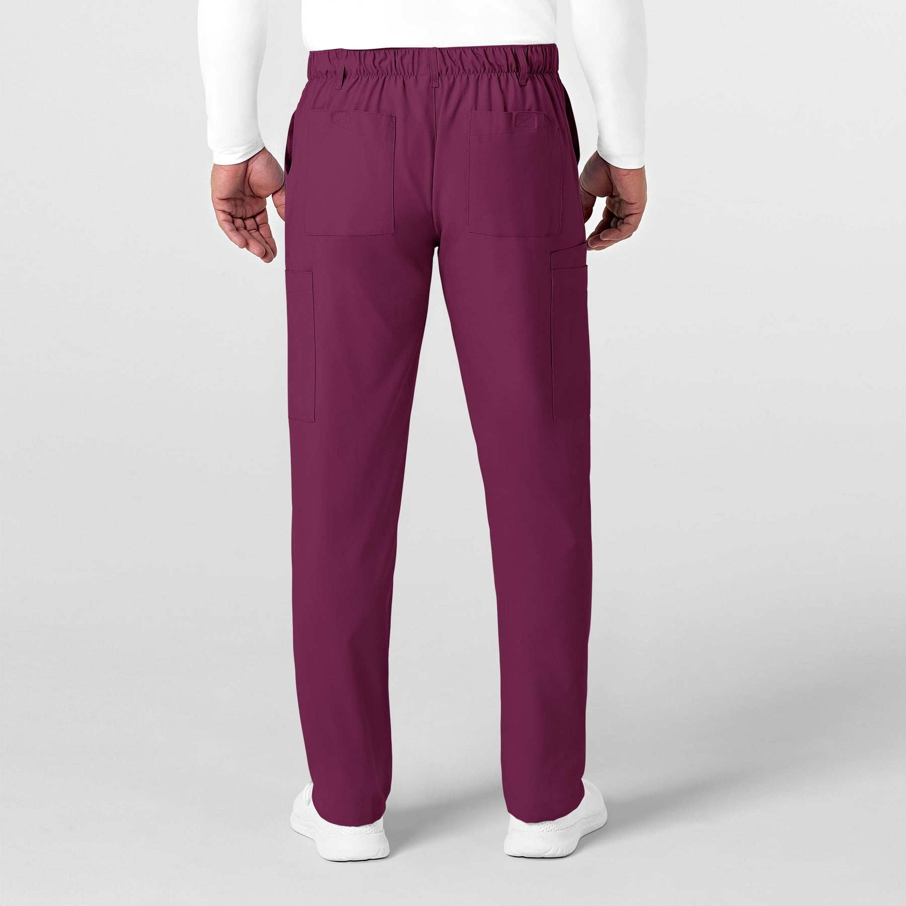 W123 Men's Flat Front Cargo Scrub Pant Wine back view