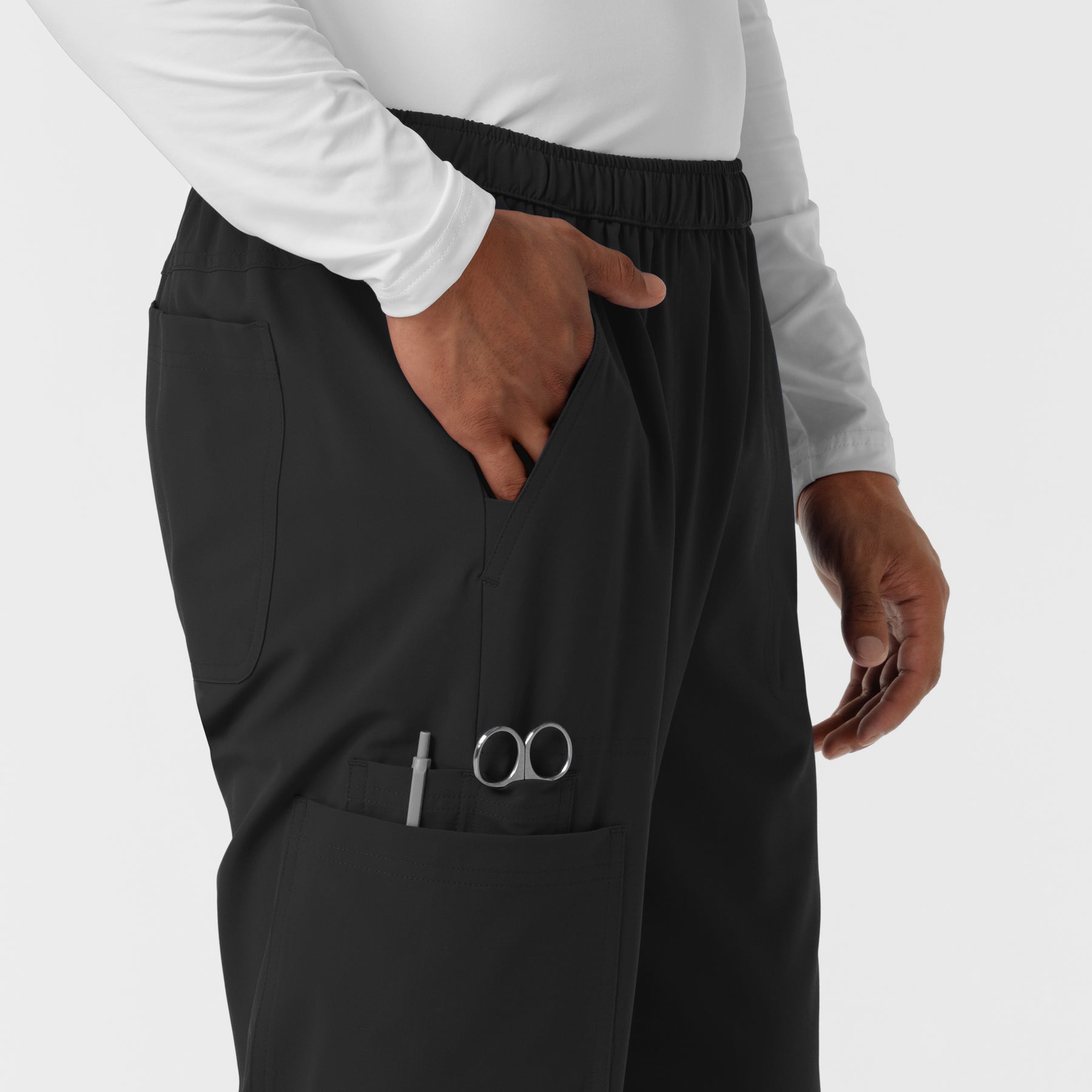 NURTUR Men's Straight Leg Cargo Scrub Pant Black side detail 2