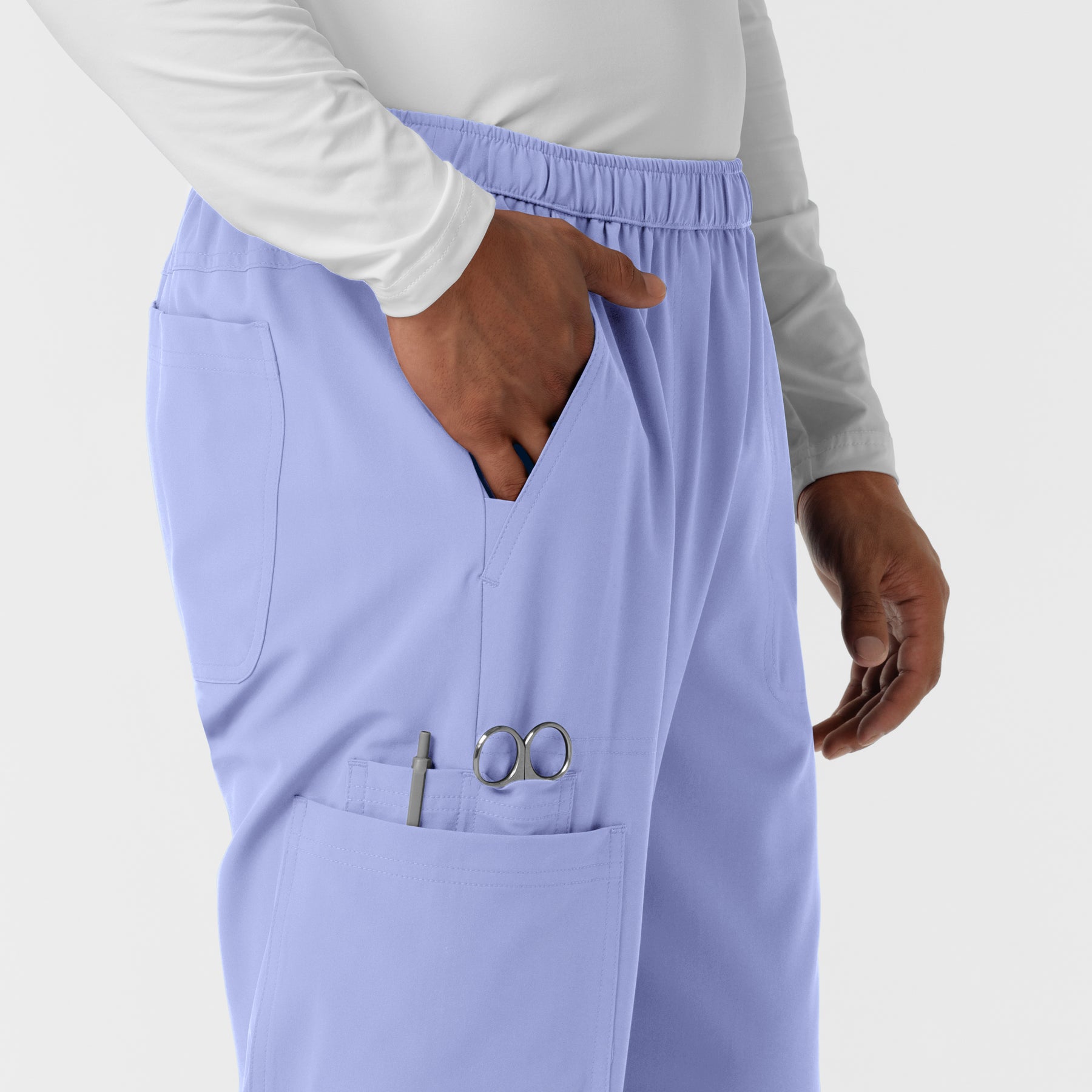 NURTUR Men's Straight Leg Cargo Scrub Pant Ceil Blue side detail 2