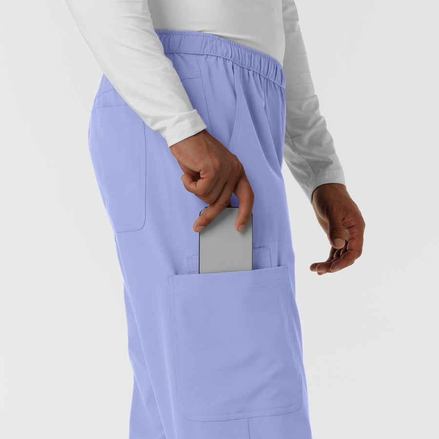 NURTUR Men's Straight Leg Cargo Scrub Pant Ceil Blue hemline detail