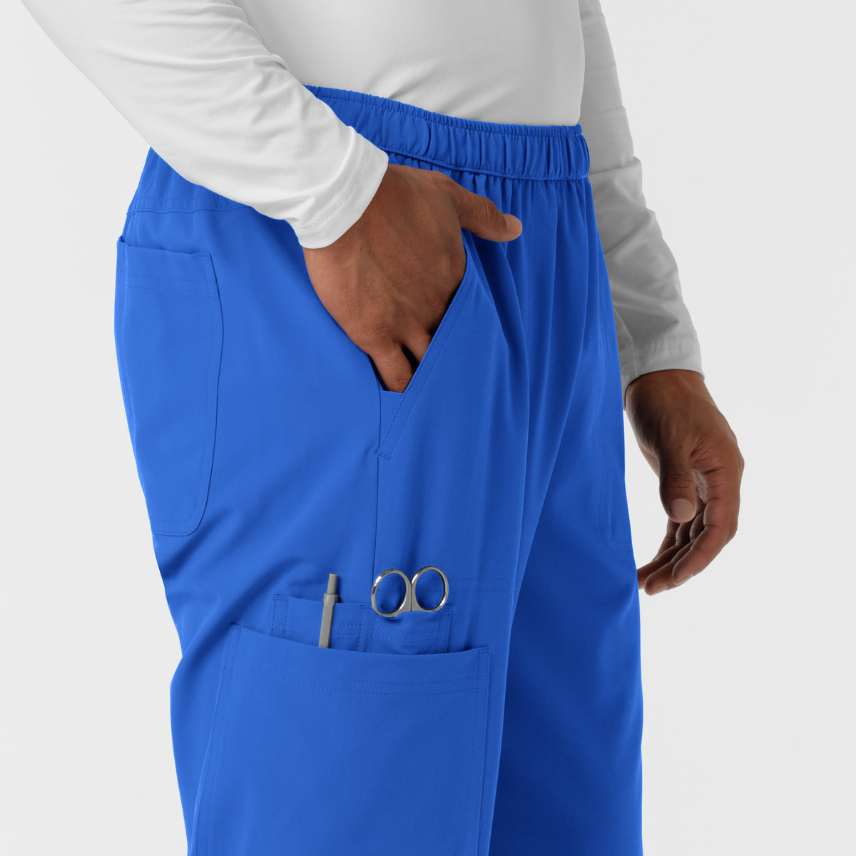 NURTUR Men's Straight Leg Cargo Scrub Pant Royal side detail 2