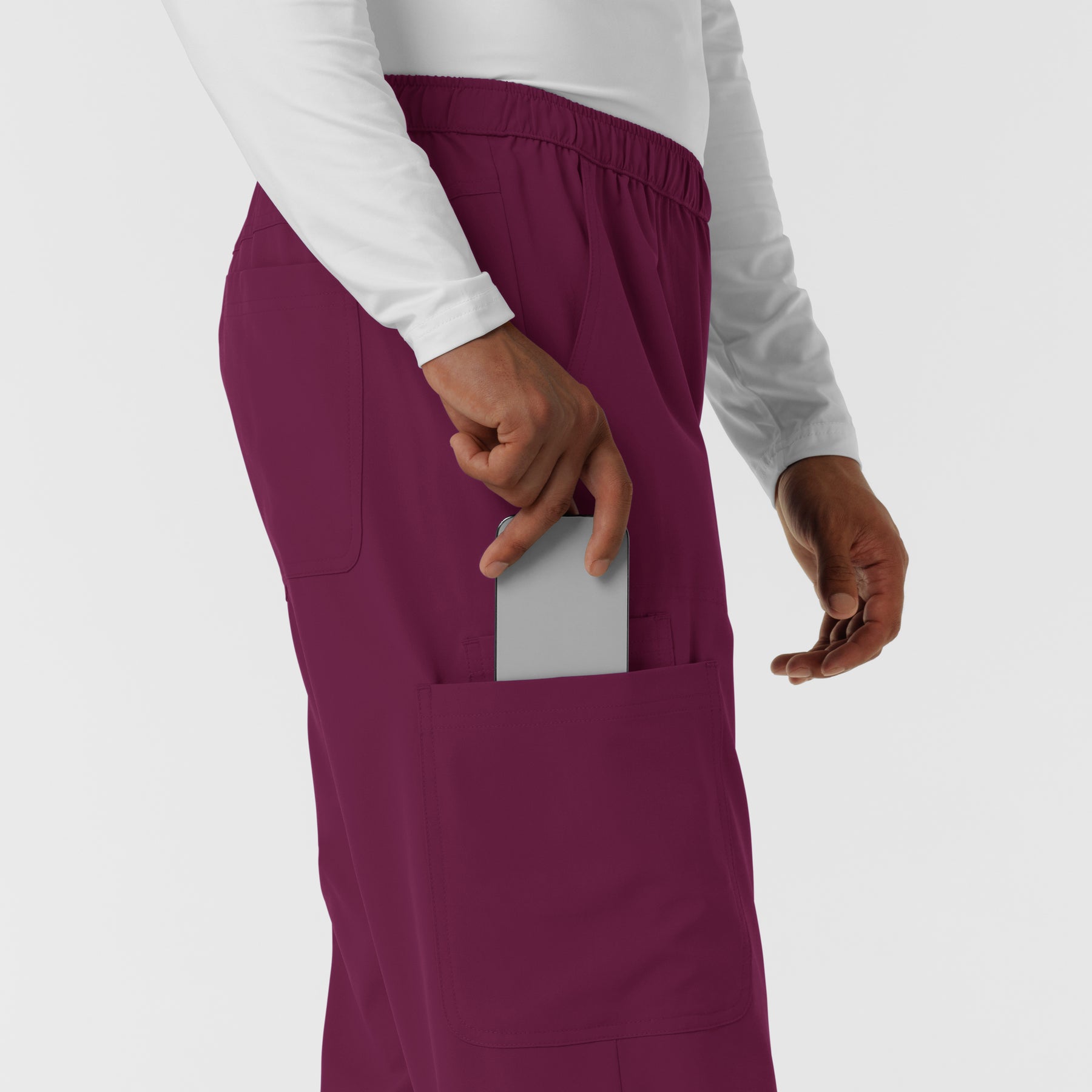 NURTUR Men's Straight Leg Cargo Scrub Pant Wine hemline detail