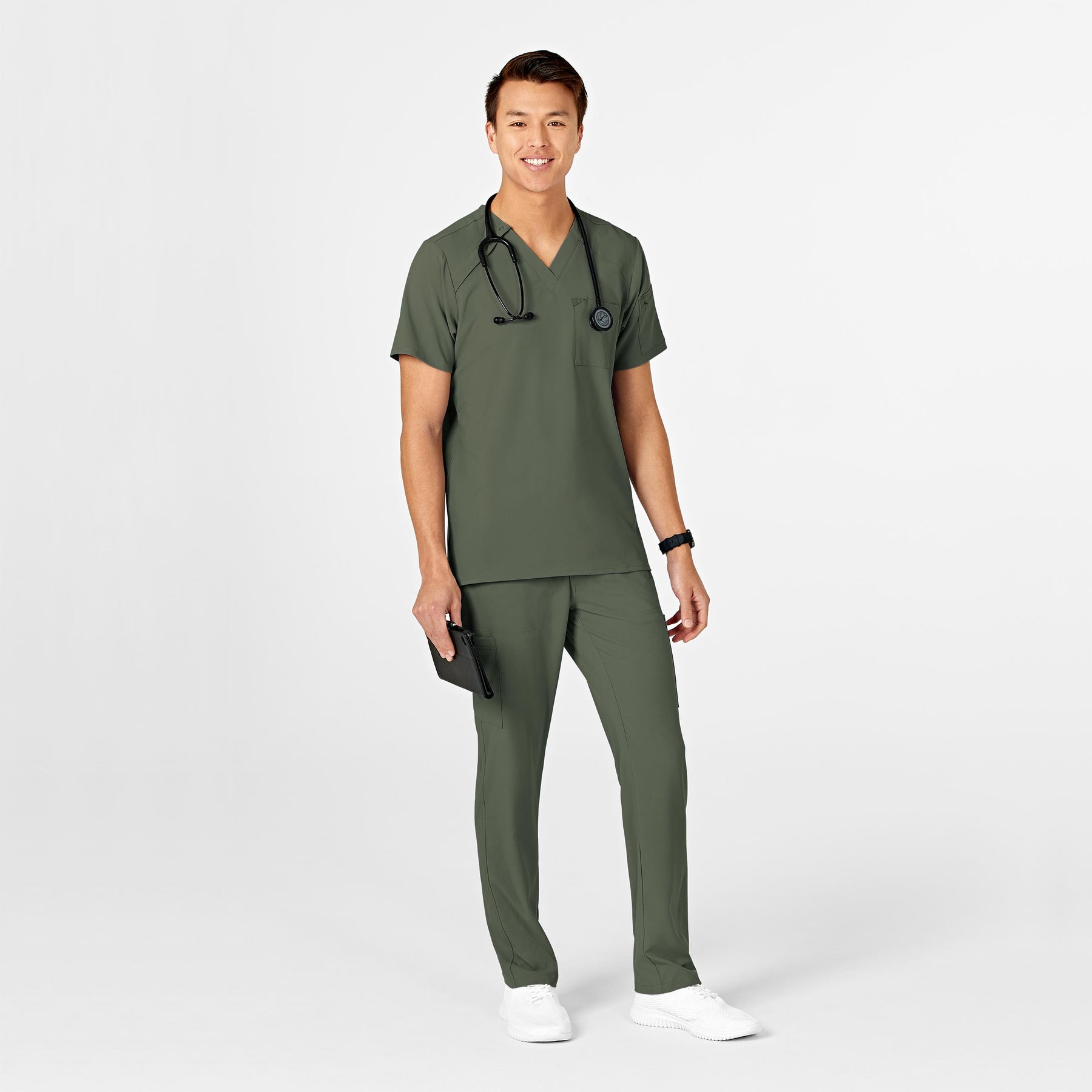 RENEW Men's Straight Slim Scrub Pant Olive full scrub set