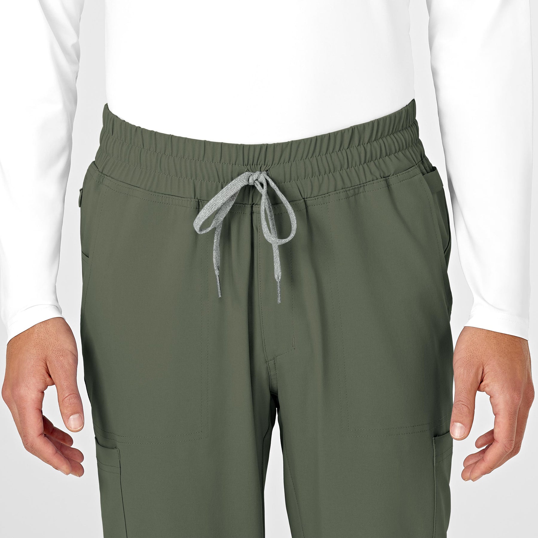 RENEW Men's Straight Slim Scrub Pant Olive front detail