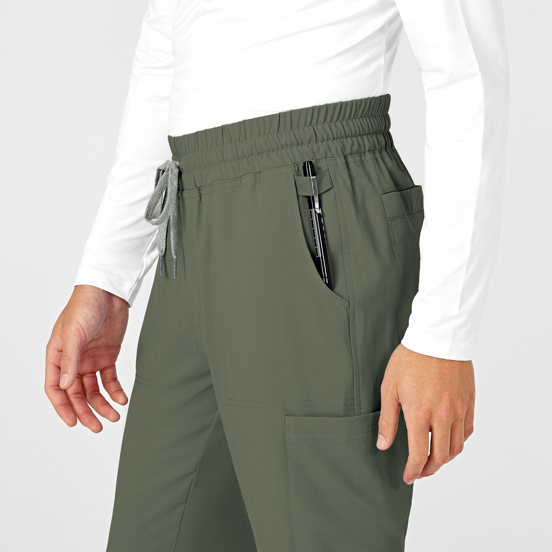 RENEW Men's Straight Slim Scrub Pant Olive side detail 1