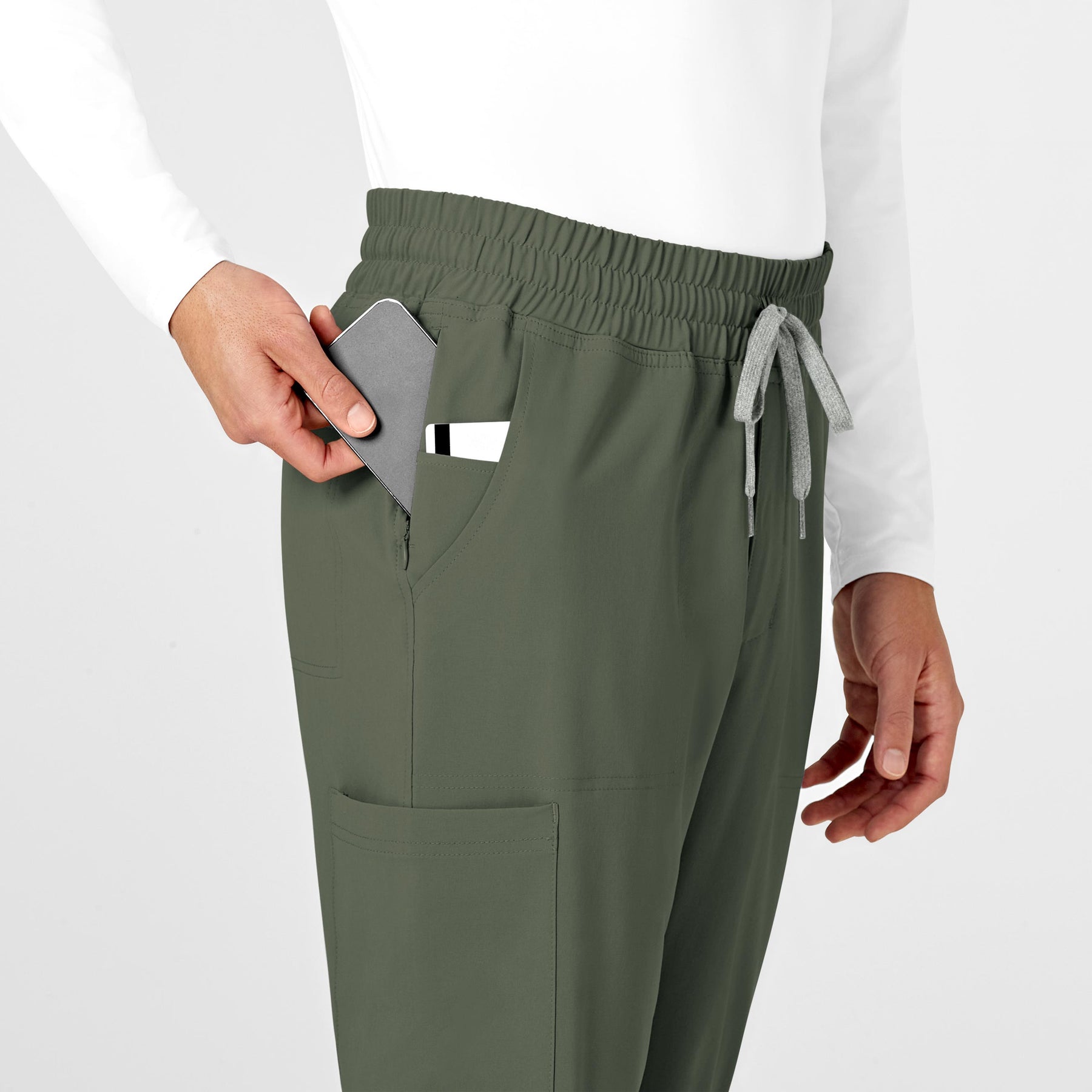 RENEW Men's Straight Slim Scrub Pant Olive side detail 2