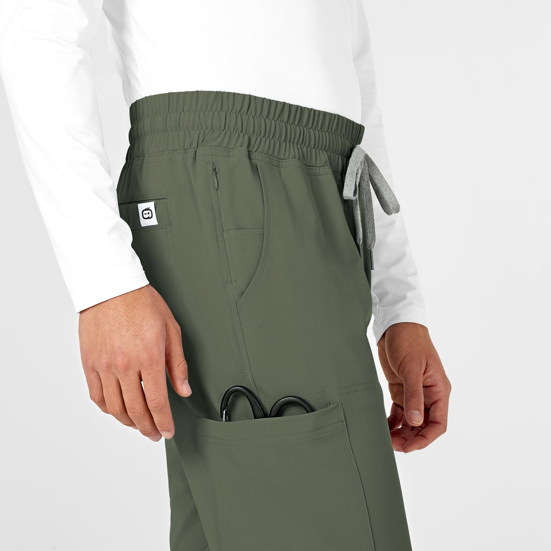 RENEW Men's Straight Slim Scrub Pant Olive hemline detail