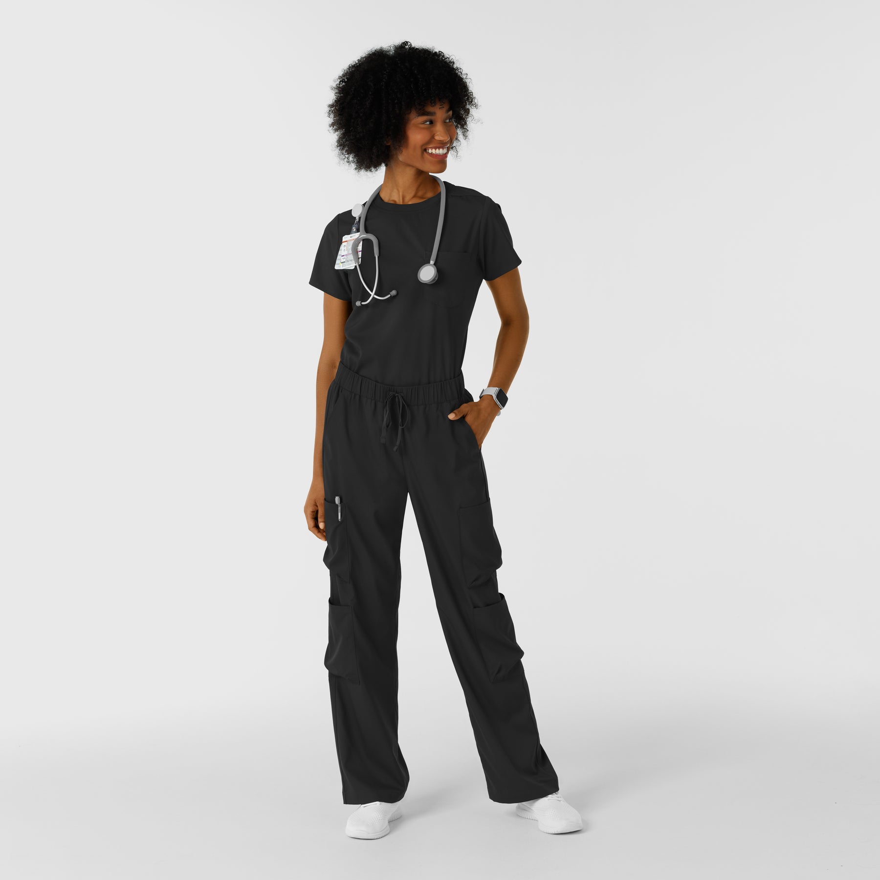 Boundless Women's Classic Wide Leg Cargo Scrub Pant Black full scrub set