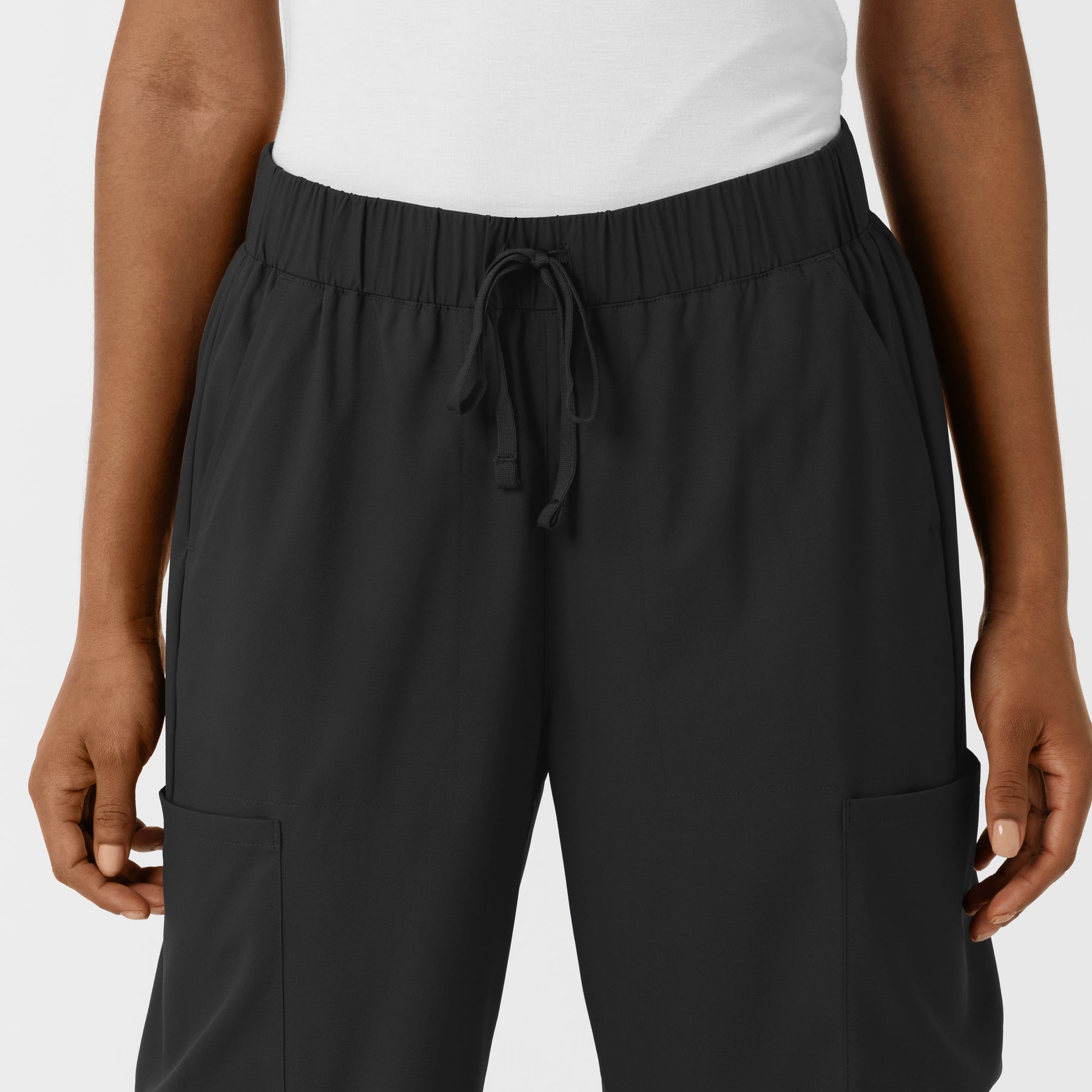 Boundless Women's Classic Wide Leg Cargo Scrub Pant Black front detail