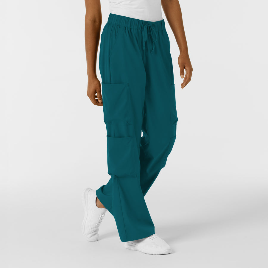 Boundless Women's Classic Wide Leg Cargo Scrub Pant Caribbean side view