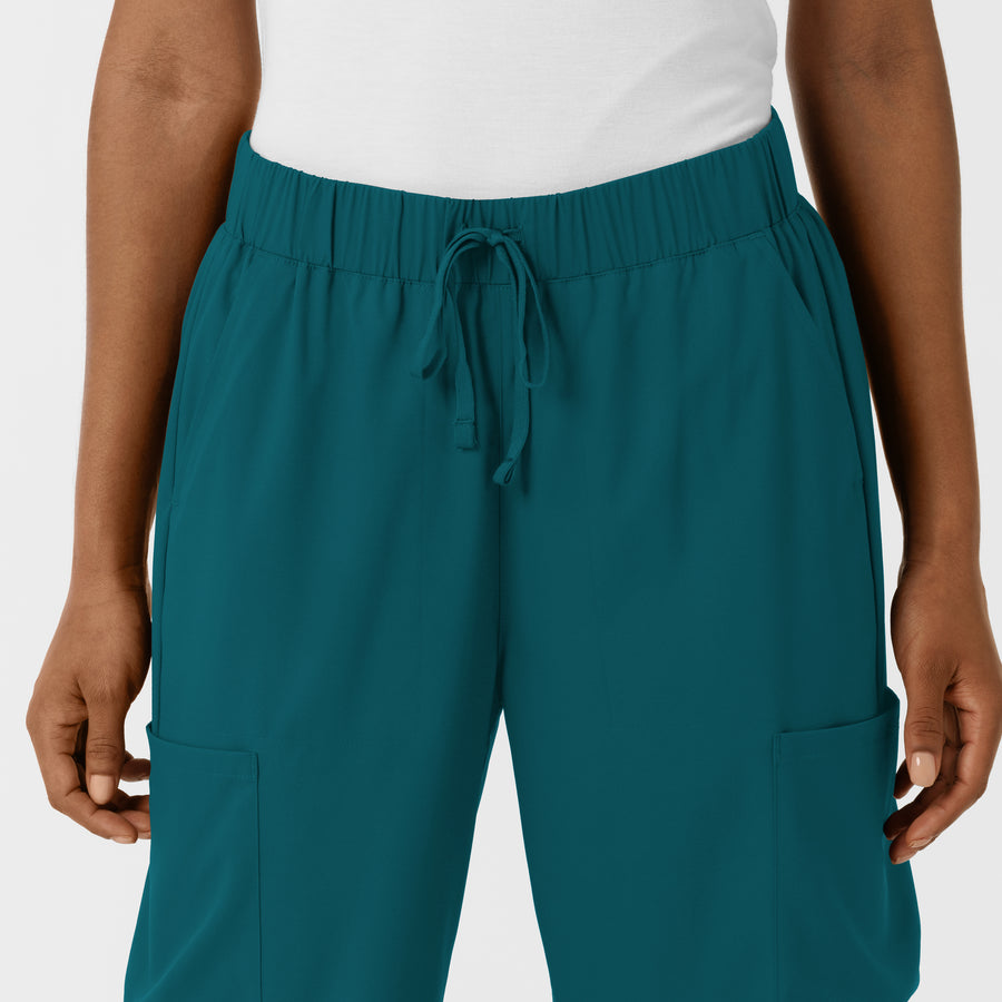 Boundless Women's Classic Wide Leg Cargo Scrub Pant Caribbean front detail