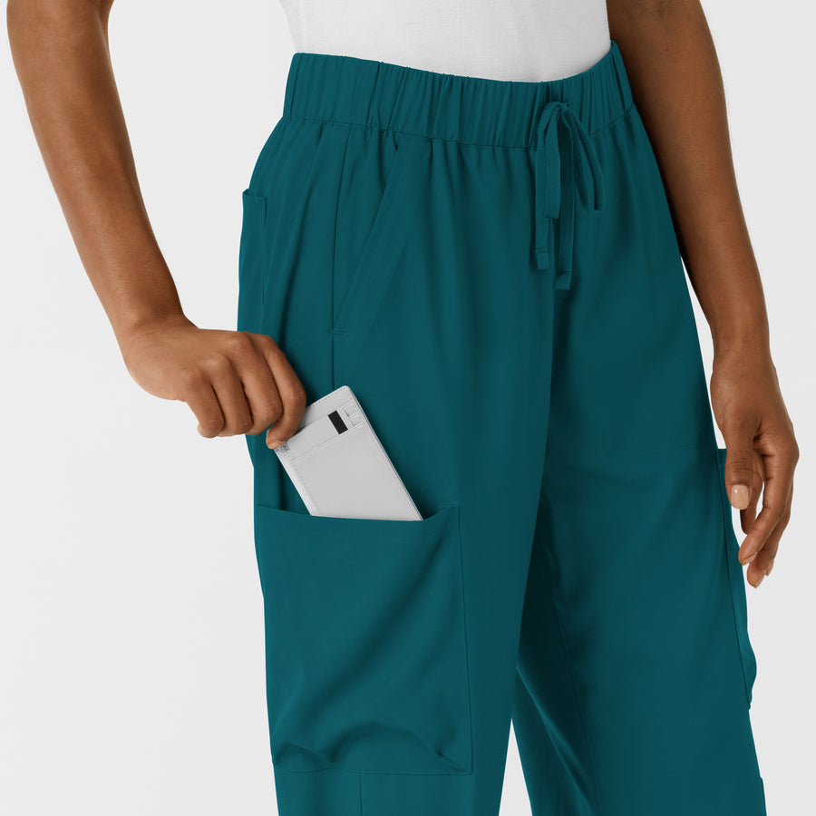Boundless Women's Classic Wide Leg Cargo Scrub Pant Caribbean hemline detail