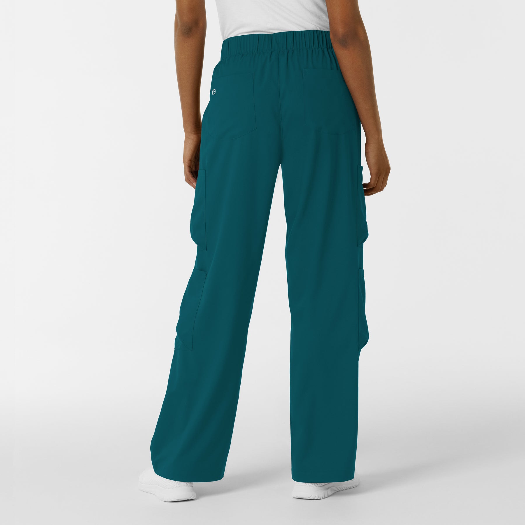 Boundless Women's Classic Wide Leg Cargo Scrub Pant Caribbean back view