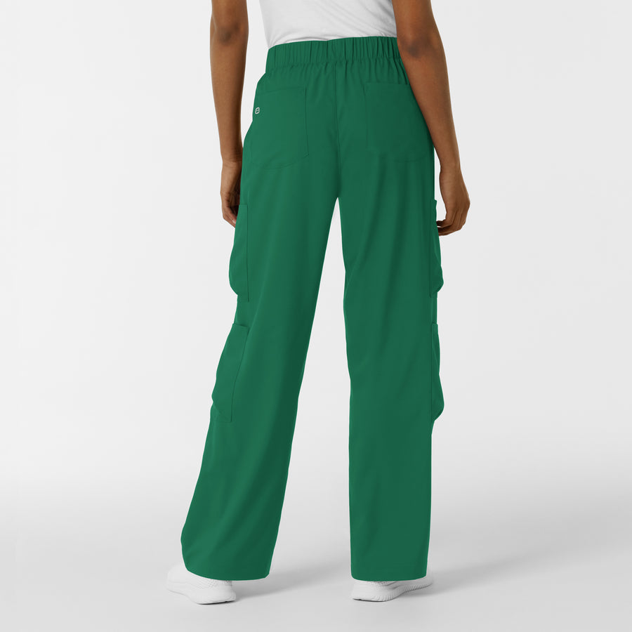 Boundless Women's Classic Wide Leg Cargo Scrub Pant Hunter back view