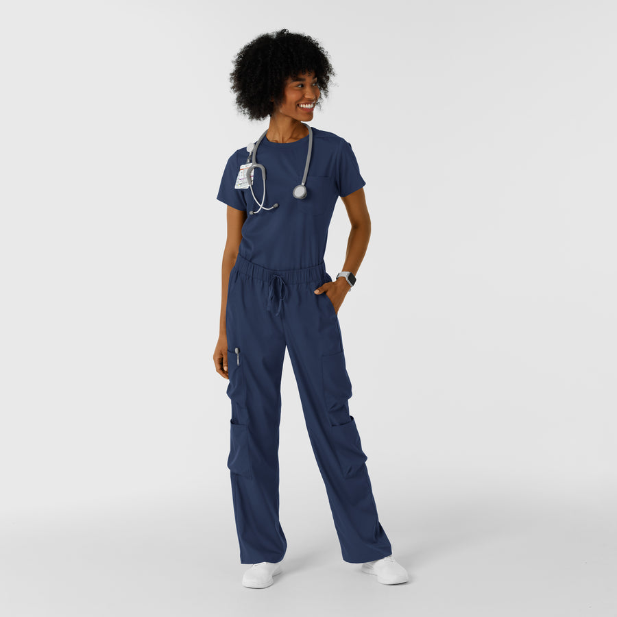 Boundless Women's Classic Wide Leg Cargo Scrub Pant Navy full scrub set
