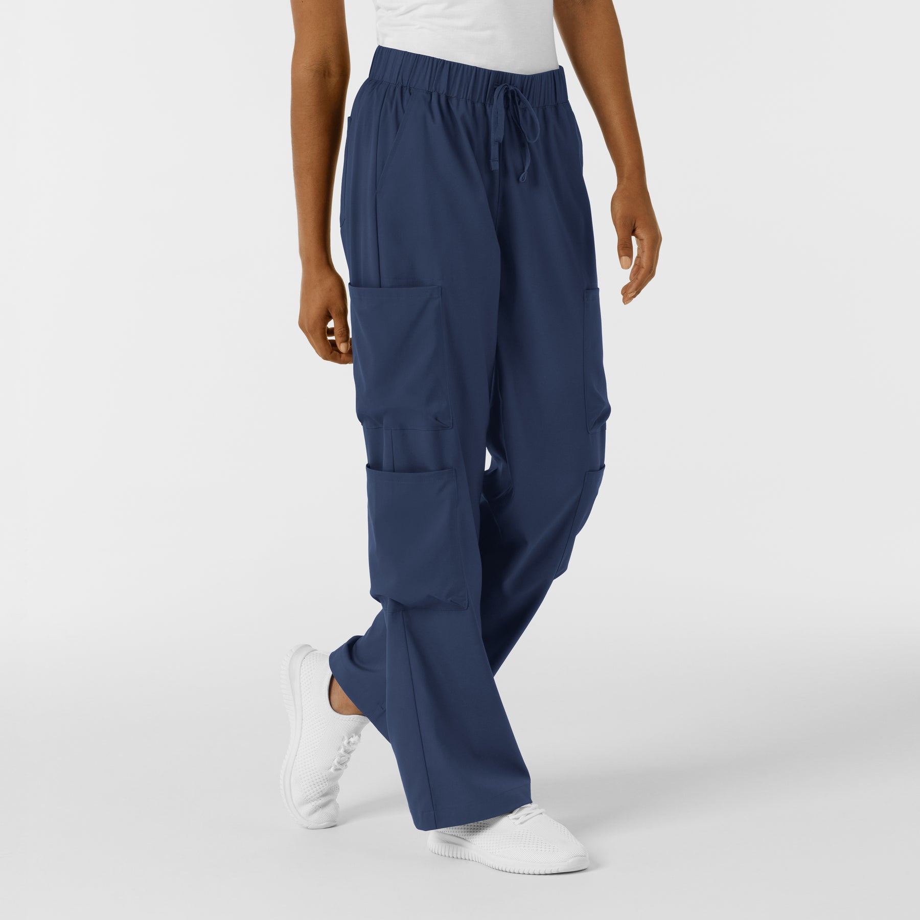 Boundless Women's Classic Wide Leg Cargo Scrub Pant Navy double cargo pockets