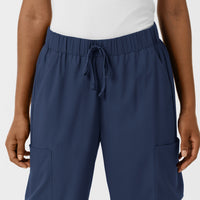 Boundless Women's Classic Wide Leg Cargo Scrub Pant Navy front detail