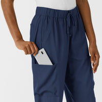 Boundless Women's Classic Wide Leg Cargo Scrub Pant Navy cargo pocket detail