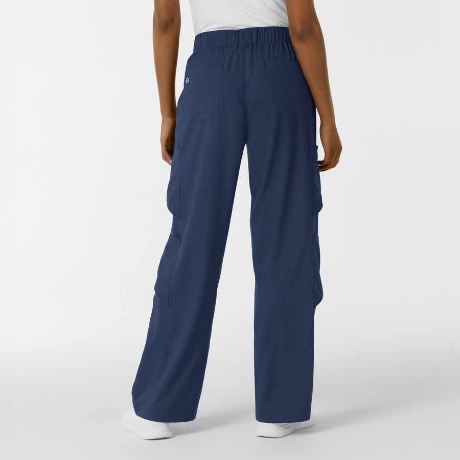 Boundless Women's Classic Wide Leg Cargo Scrub Pant Navy back view