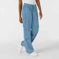 Boundless Women's Classic Wide Leg Cargo Scrub Pant Pacific Blue double cargo pockets