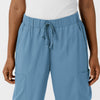 Boundless Women's Classic Wide Leg Cargo Scrub Pant Pacific Blue front detail