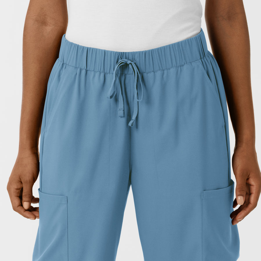 Boundless Women's Classic Wide Leg Cargo Scrub Pant Pacific Blue front detail