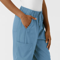 Boundless Women's Classic Wide Leg Cargo Scrub Pant Pacific Blue side detail 1