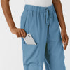 Boundless Women's Classic Wide Leg Cargo Scrub Pant Pacific Blue cargo pocket detail