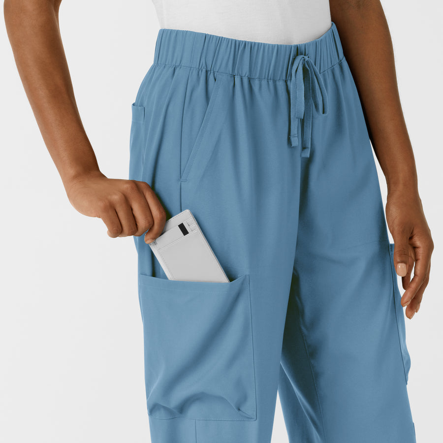 Boundless Women's Classic Wide Leg Cargo Scrub Pant Pacific Blue cargo pocket detail