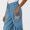 Boundless Women's Classic Wide Leg Cargo Scrub Pant Pacific Blue double cargo pocket detail