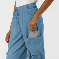 Boundless Women's Classic Wide Leg Cargo Scrub Pant Pacific Blue double cargo pocket detail