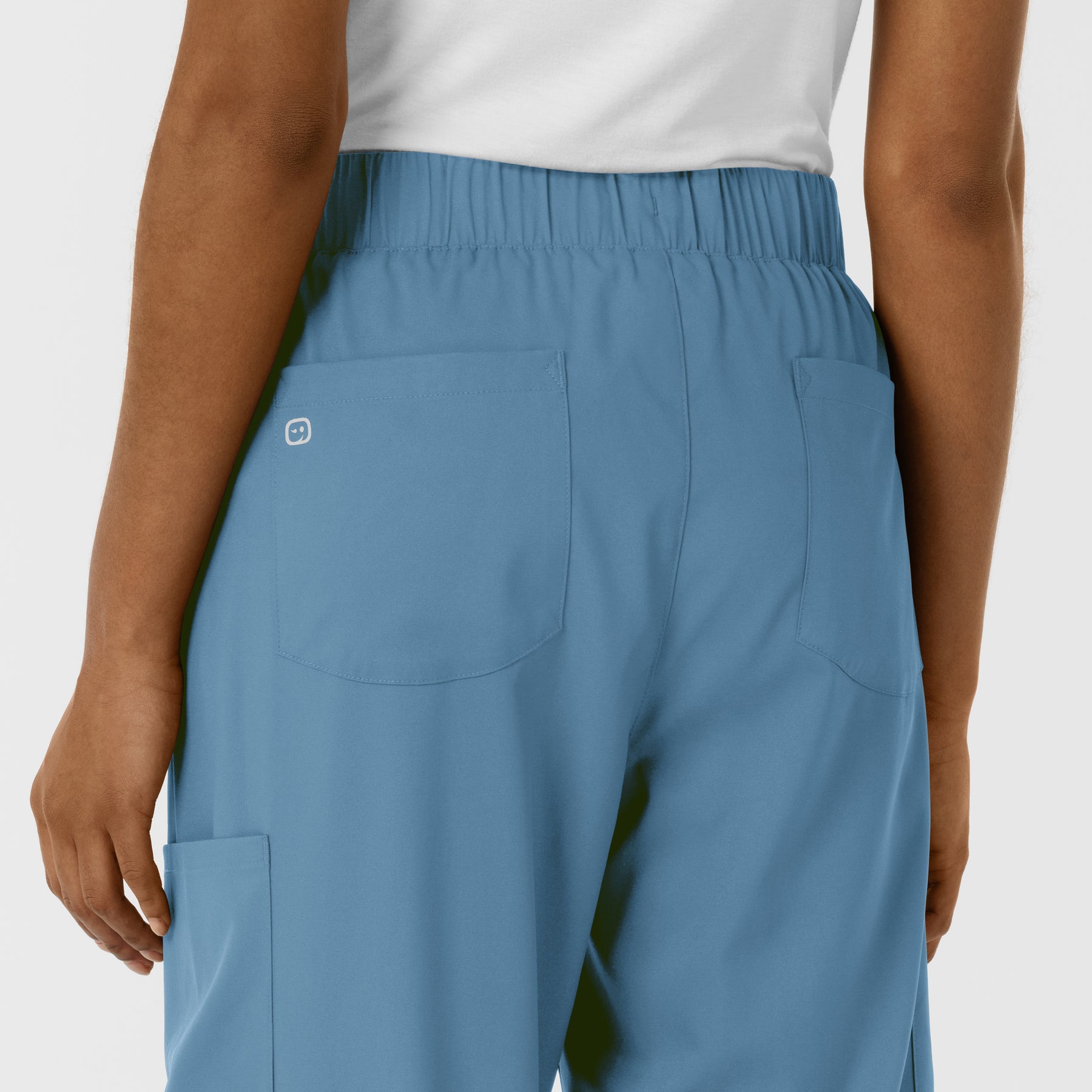 Boundless Women's Classic Wide Leg Cargo Scrub Pant Pacific Blue back pockets