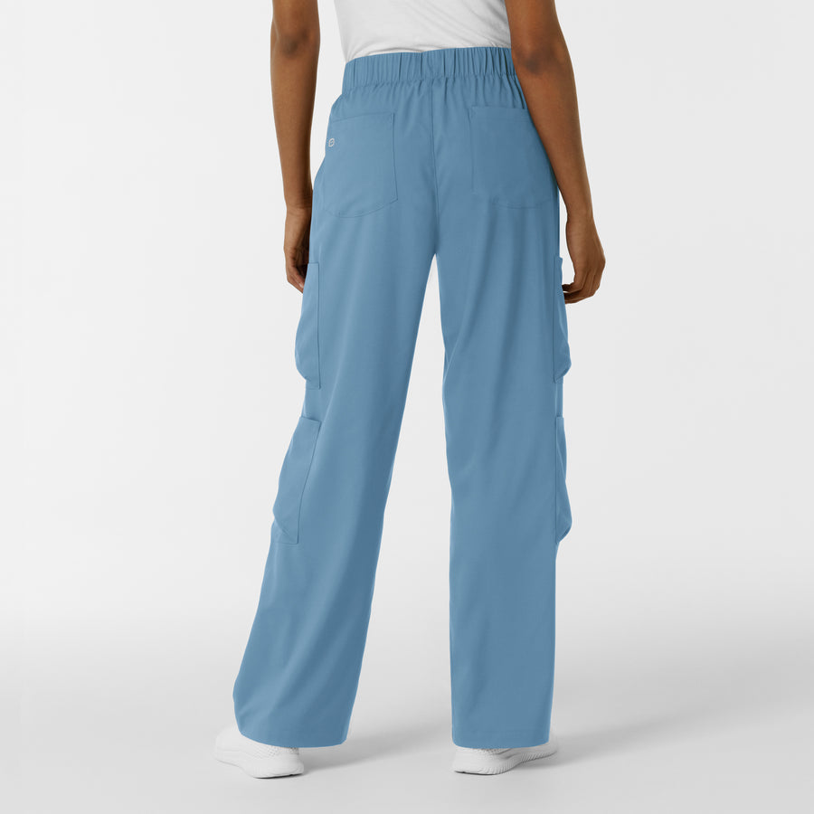 Boundless Women's Classic Wide Leg Cargo Scrub Pant Pacific Blue back view