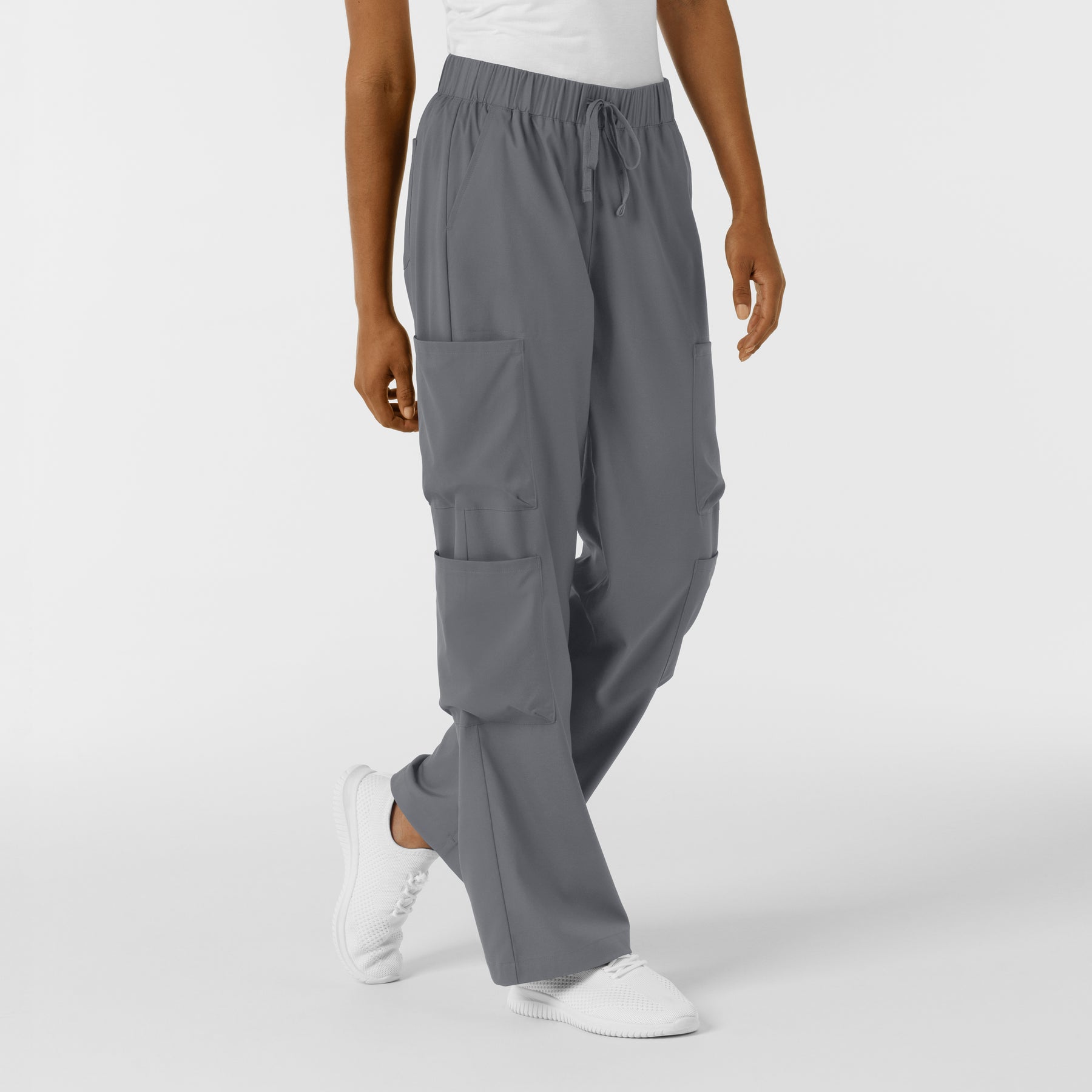 Boundless Women's Classic Wide Leg Cargo Scrub Pant Pewter double cargo pockets