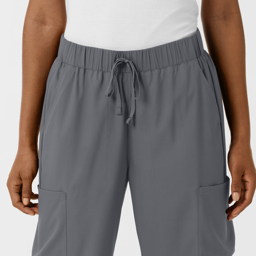 Boundless Women's Classic Wide Leg Cargo Scrub Pant Pewter front detail