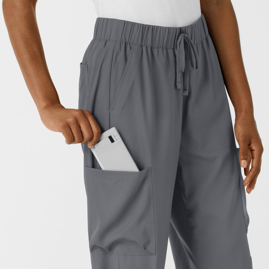 Boundless Women's Classic Wide Leg Cargo Scrub Pant Pewter cargo pocket detail